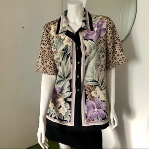 Floral and Leopard Print Resort Shirt size 14